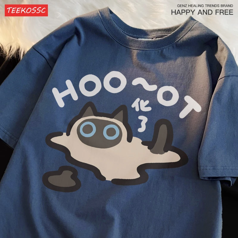 Transformed The Cat Summer T-shirt Original Cartoon Top For Men Women Short Sleeved Loose Cotton Trendy Cat Blackened T-Shirts