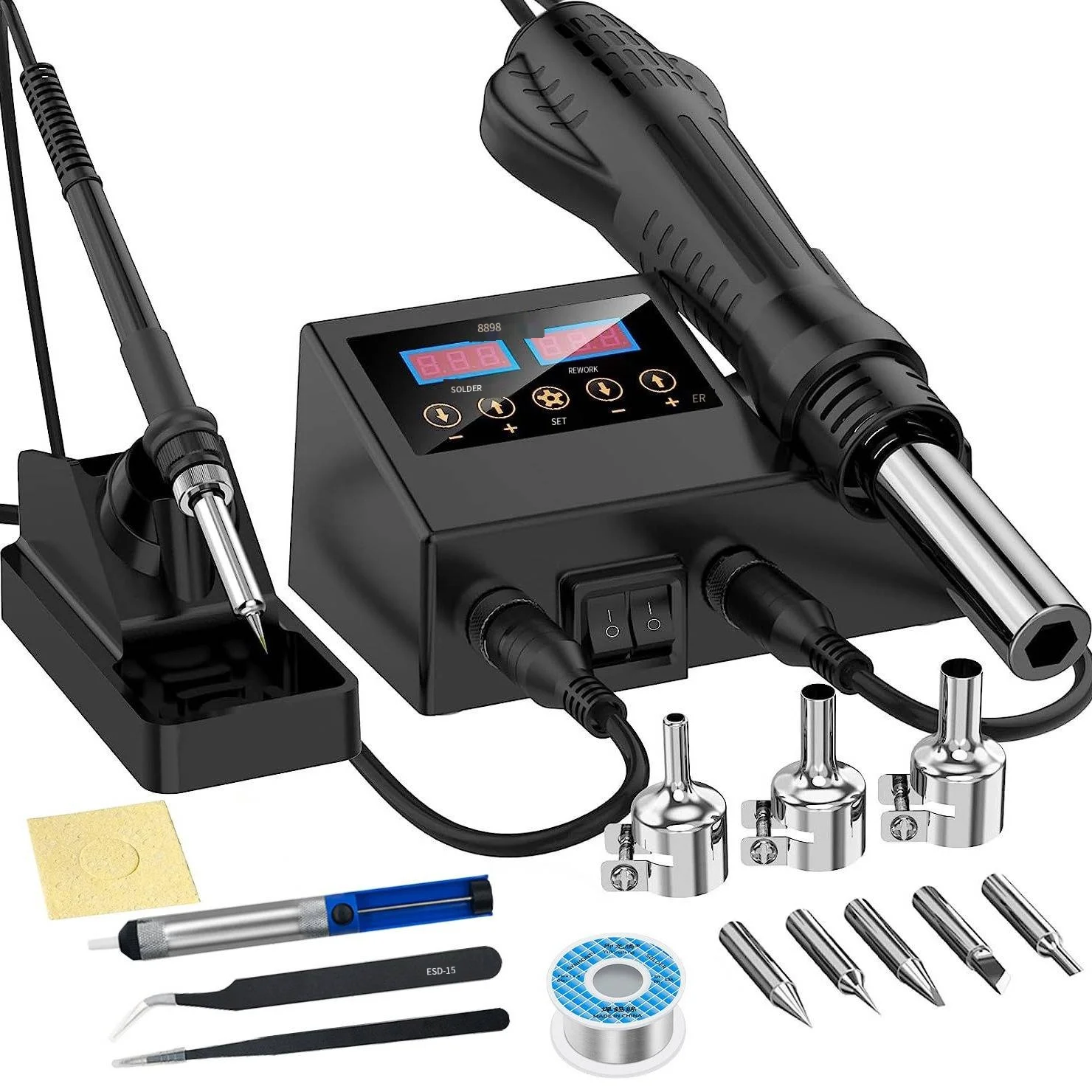 Интеллектуальный электрический паяльник с постоянной температурой, стол для демонтажа, пистолет для горячего воздуха большого мощности, сварочные инструменты «два в одном» 084