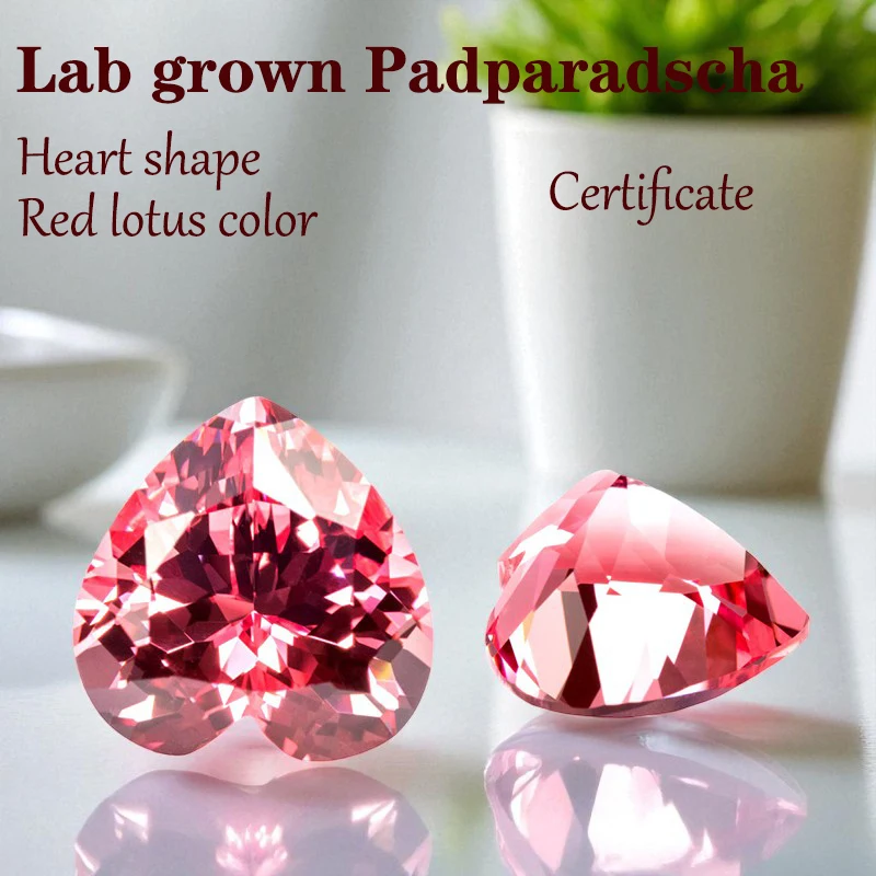 

Выращен в лаборатории Padparadscha в форме сердца, красный цвет лотоса VVS1, оптовая продажа, подвески, драгоценный камень для DIY, материалы для изготовления ювелирных изделий с сертификатом