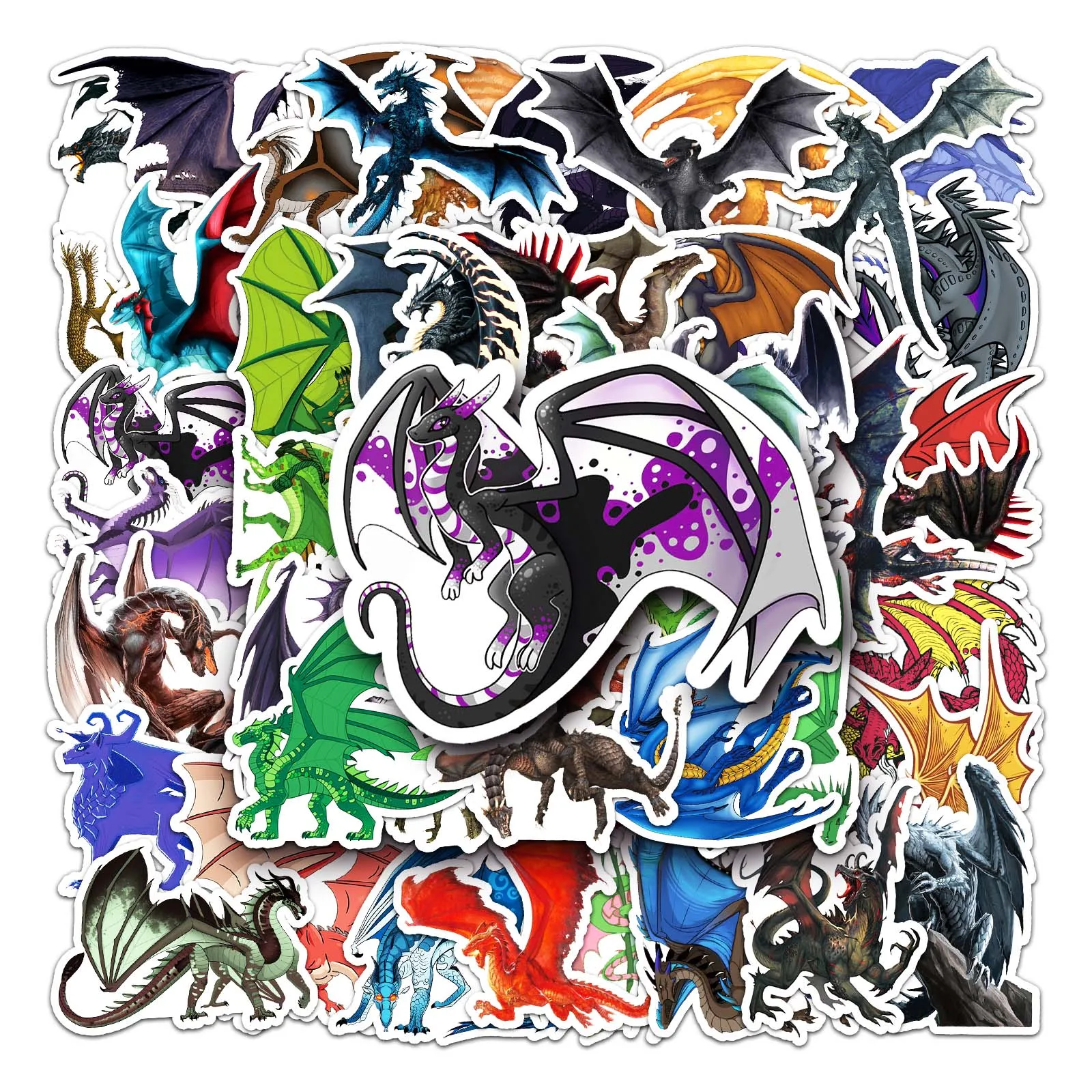 50Pcs Dragon Series Cartoon Cute Waterproof Sticker Skateboarding Snowboard Retro Vinyl Sticker