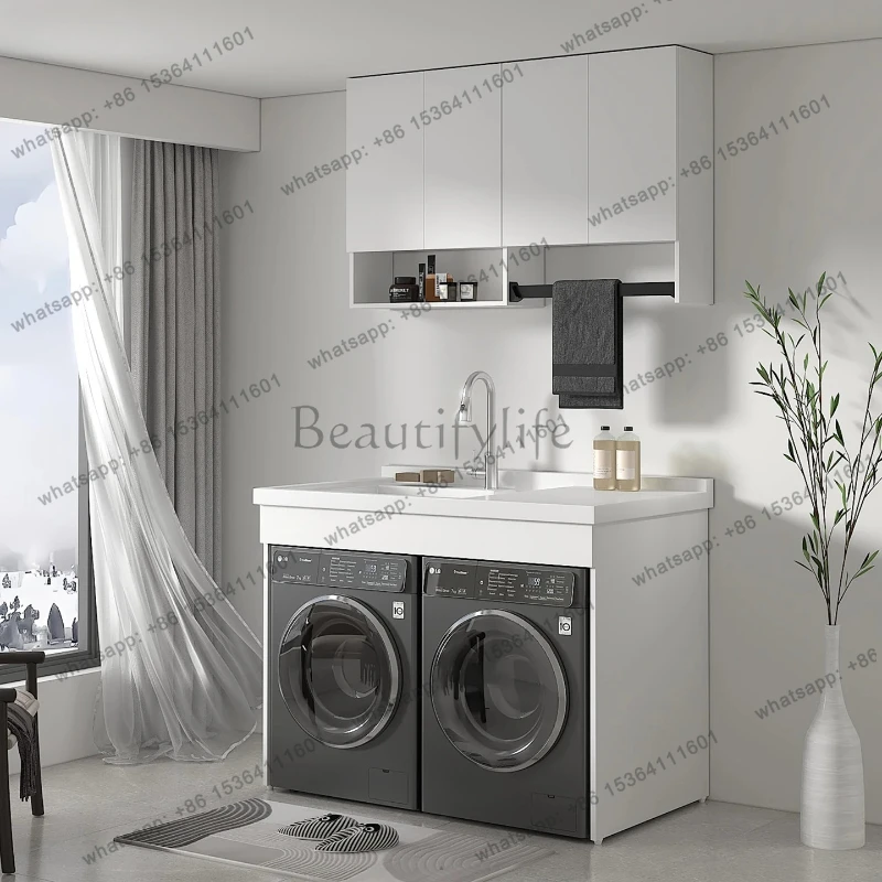 Panel Small Apartment Double Washing Machine Dryer Integrated Cabinet Combination Balcony Laundry Cabinet Wash Basin