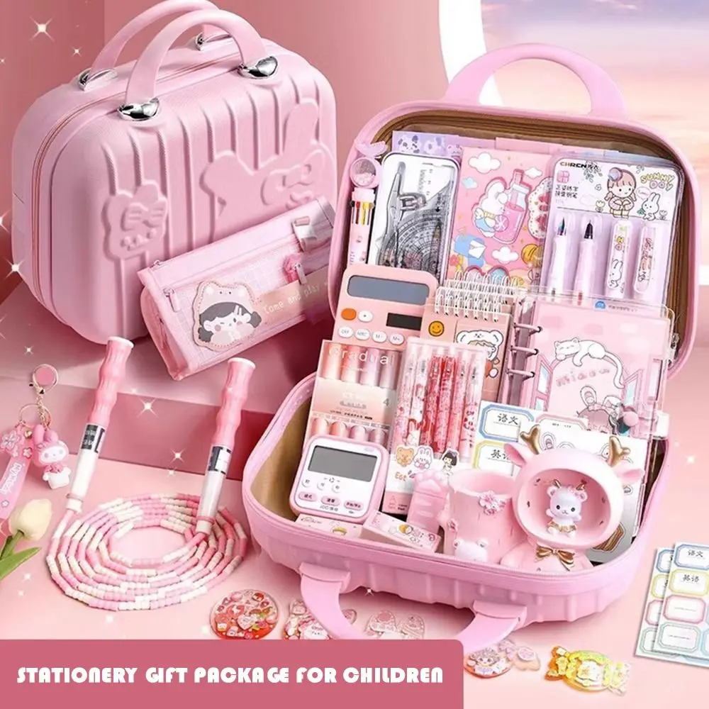 

Pink Study Stationery Set Stickers Sharpener Creative Pen Bag Notebook Large Capacity Suitcase Stationery Gift Pack Students
