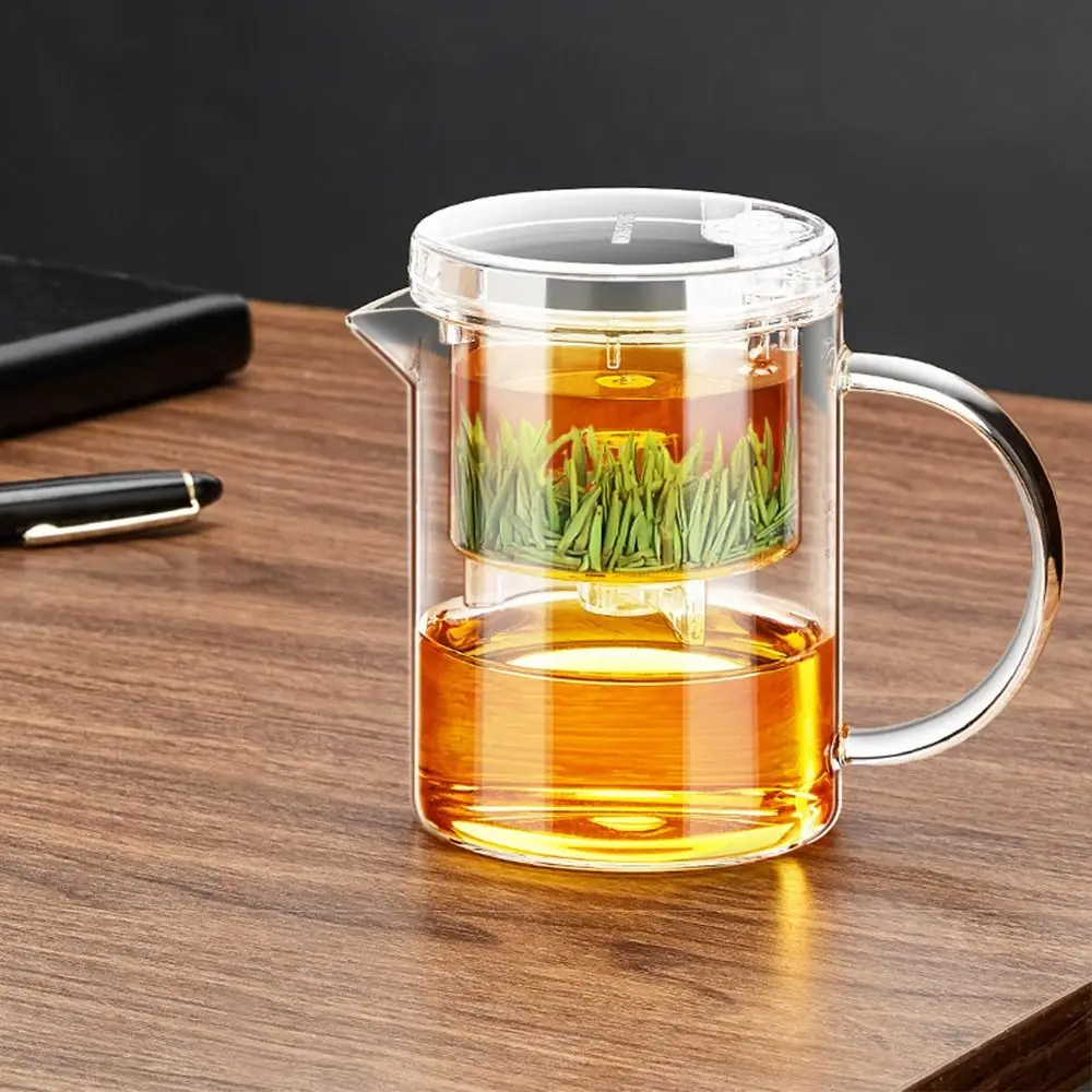 Heat-resistant Glass Teapot with Filter Glass Filter Separation Fair Cup with Handle Short Spout Transparent Tea Maker Teaware