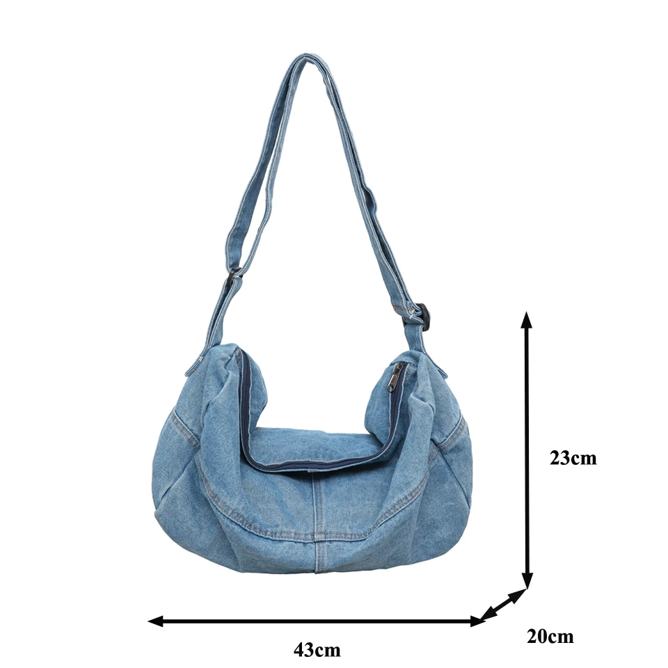 Large Denim Women\'s Bag New Jeans Shoulder Bag School Messenger Bag Y2K Cowboy Eco Bag Korean Shopping Satchels Canvas Handbags