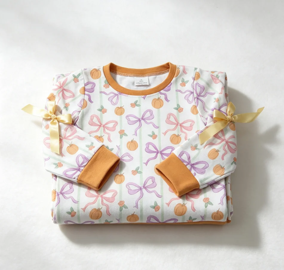 Wholesale Toddler Girls Pullover Baby Girl Thanksgiving Shirts Kids Children Long Sleeves Pumpkins Bows Clothing