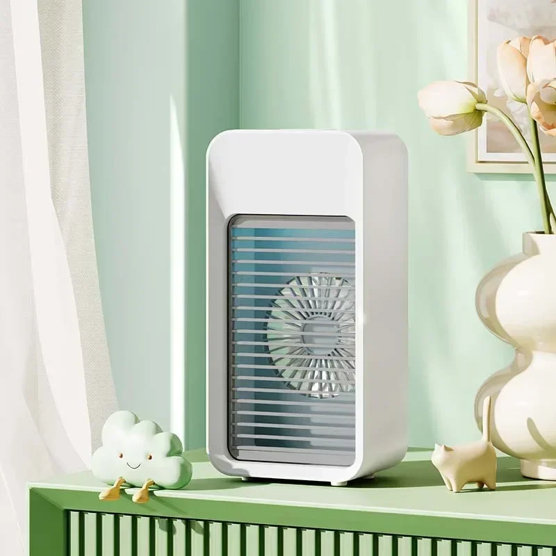 

Portable Humidifier Fan Air Conditioners USB Rechargeable Electric Fan LED Light Water Mist 2 In 1 Air Cooler Humidifie For Home