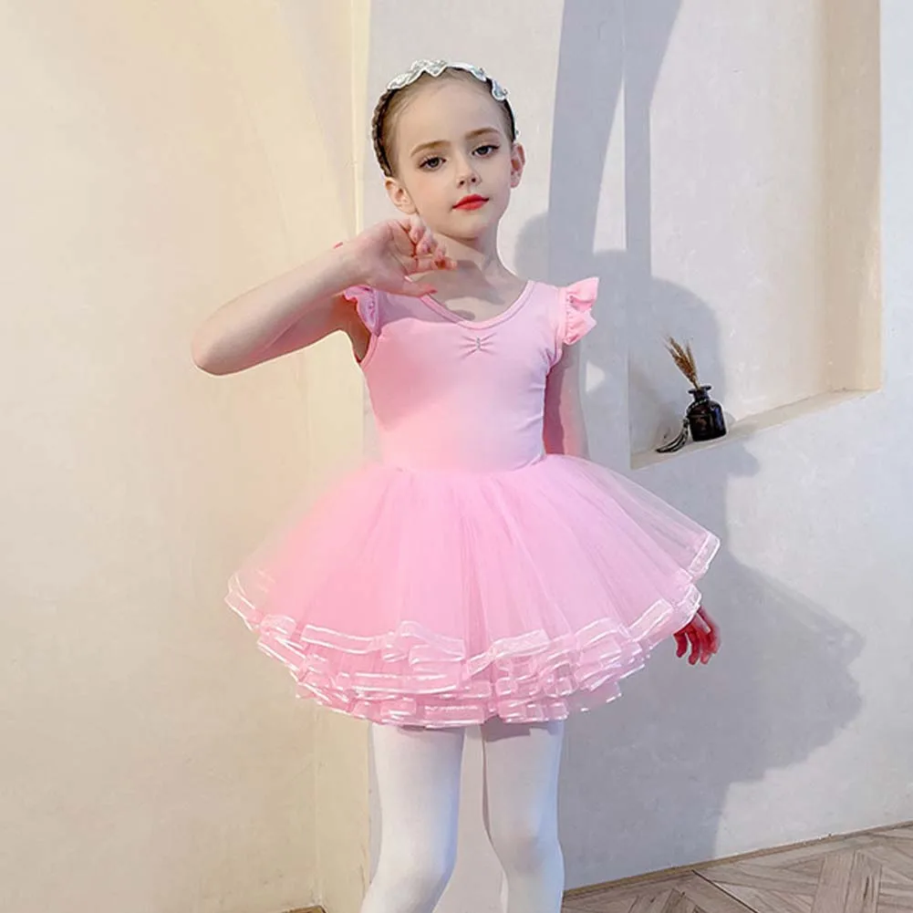 Girls Kids Ballet Dress Gymnastics Leotards Short Sleeve Ballet Dancewear Skirts Cotton Spandex Gym Children Leotards