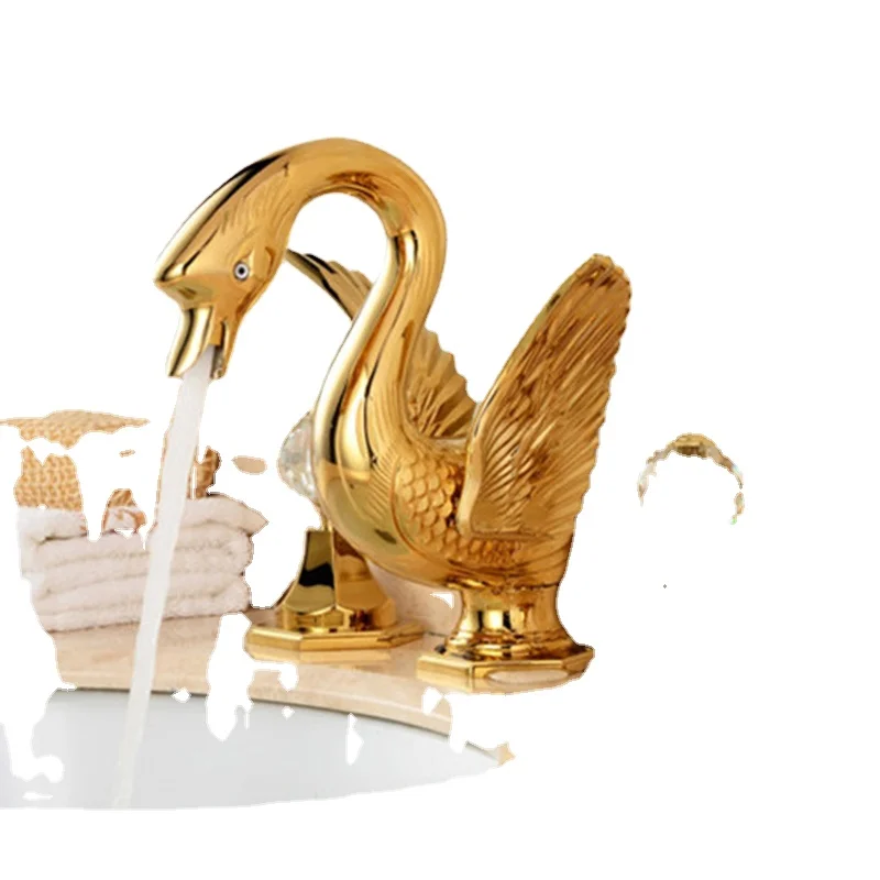 

Shopping Online New Best Selling Items 3 Hole Bathroom Sink Faucets Brass Gold Plated Swan Faucets