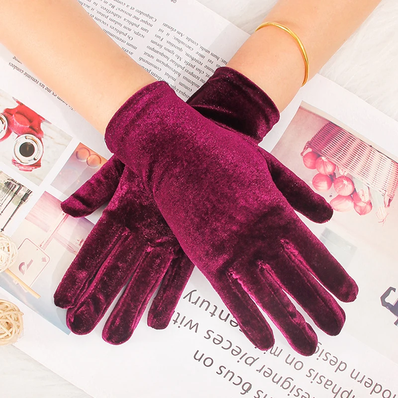 Guantes de terciopelo de ópera para mujer, manoplas de dedo completo, elásticas, suaves, hasta la muñeca, para banquete y fiesta