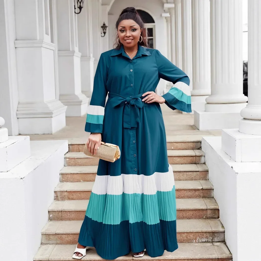 Dashiki vestidos africanos para mujer verano africano manga larga cuello pico Patchwork vestido largo Maxi trajes Ankara vestidos 2025