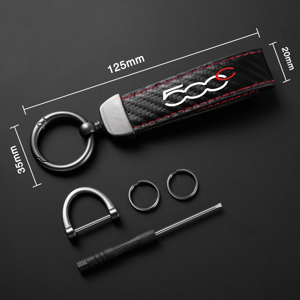 Car Carbon Fiber Pattern PU Leather Key Chain For Fiat 500 500C 2012 500X 500L Abarth 695 Key Ring Interior Accessories Tools