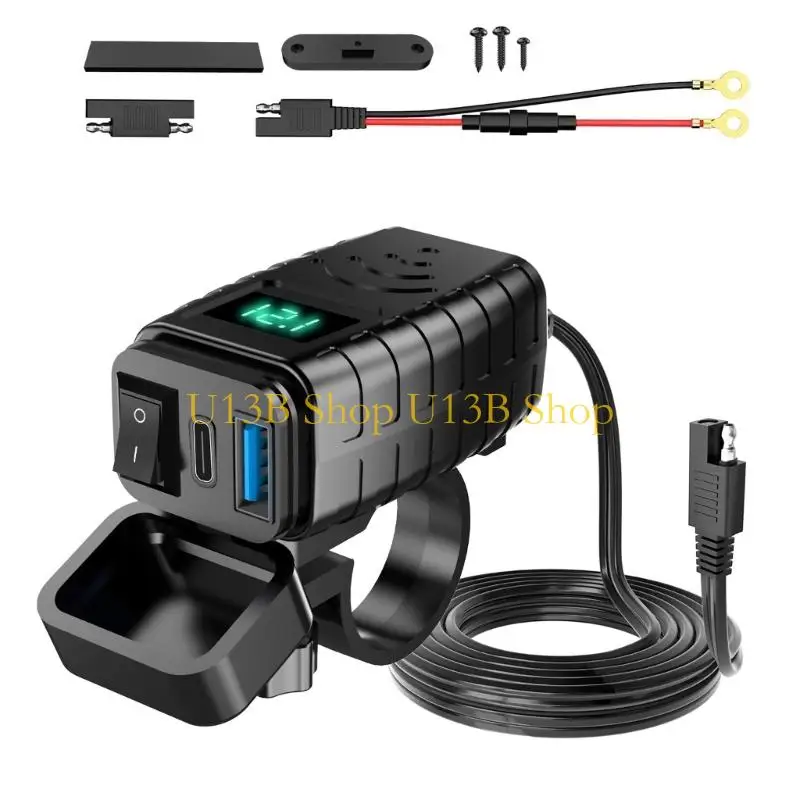 U13B Easy Installation Motorcycle Power Adapter with Digital Display for Motorcycle