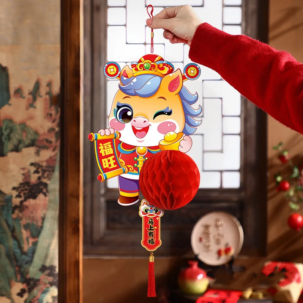 

Chinese Style 2026 New Year Red Paper Lantern Traditional Festive Honeycomb Ball Lantern with Tassel Blessing