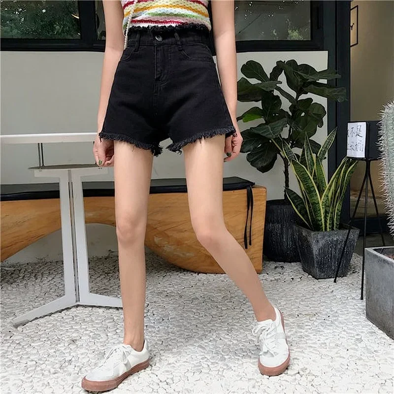 Pantaloncini Donna Denim Vintage Chic Moda Vendita calda Baggy Vita alta Solido Nero Stile coreano Harajuku Comodo streetwear