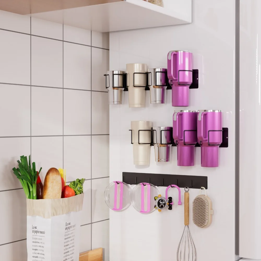 

New Magnetic Cup Holder Practical Carbon Steel Water Bottle Organizer Tumbler Lid Organizer Home Kitchen Tool