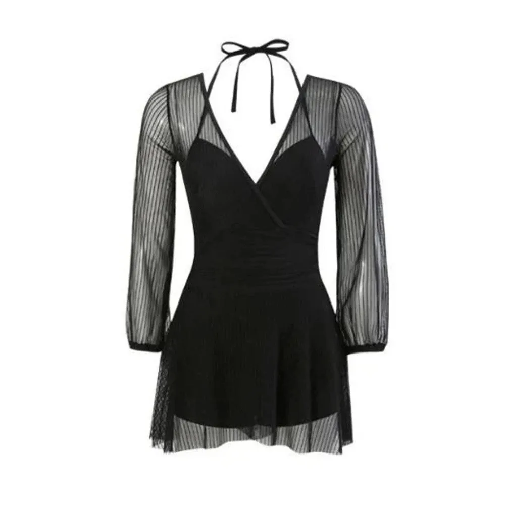 

Женский слитный купальник с кружевным дизайном, длинными рукавами, на косточках, с V-образным вырезом, без спинки, для отпуска, облегающий, дышащий