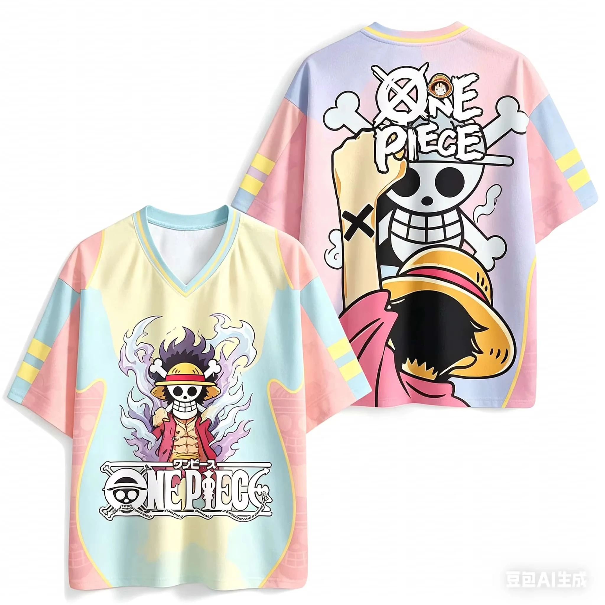 One Piece Monkey D.Luffy Oversized V-Neck Jersey 3D Quick Dry T