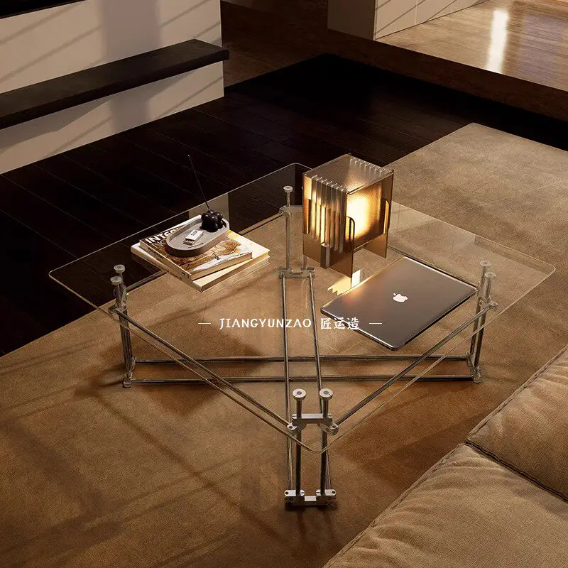 Optical axis tempered glass dining table square tea table household minimalist coffee table