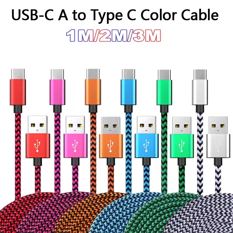 1m 2m 3m USB Type C Data Sync Cable Fast Charging Cable Type C Nylon Braided Charger For Xiaomi/Huawei/Realme Phone USB Charger