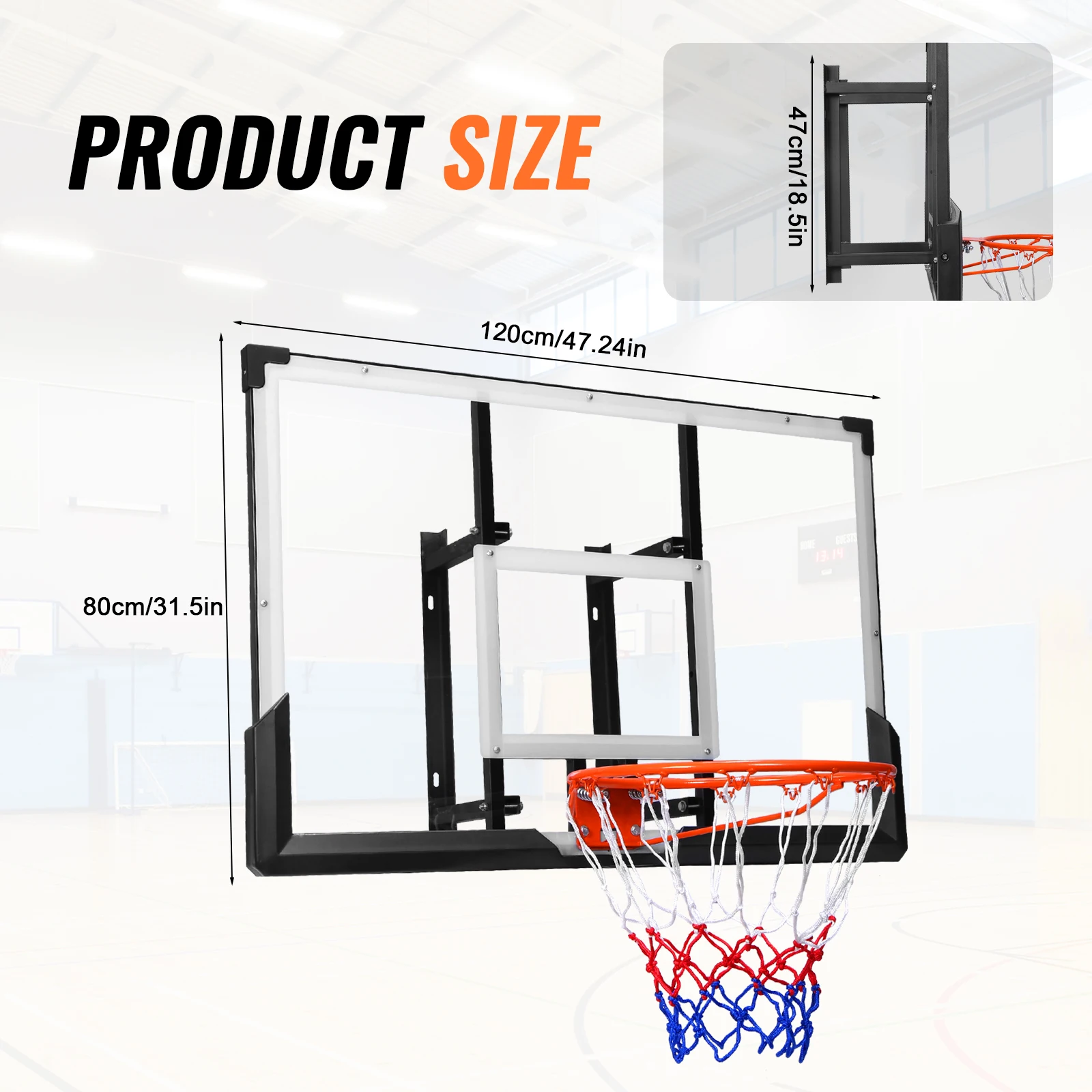 Wall Mounted Basketball Hoop Basketball Goal Backboard and Rim Indoor Outdoor Basketball Hoop for Kids Adults