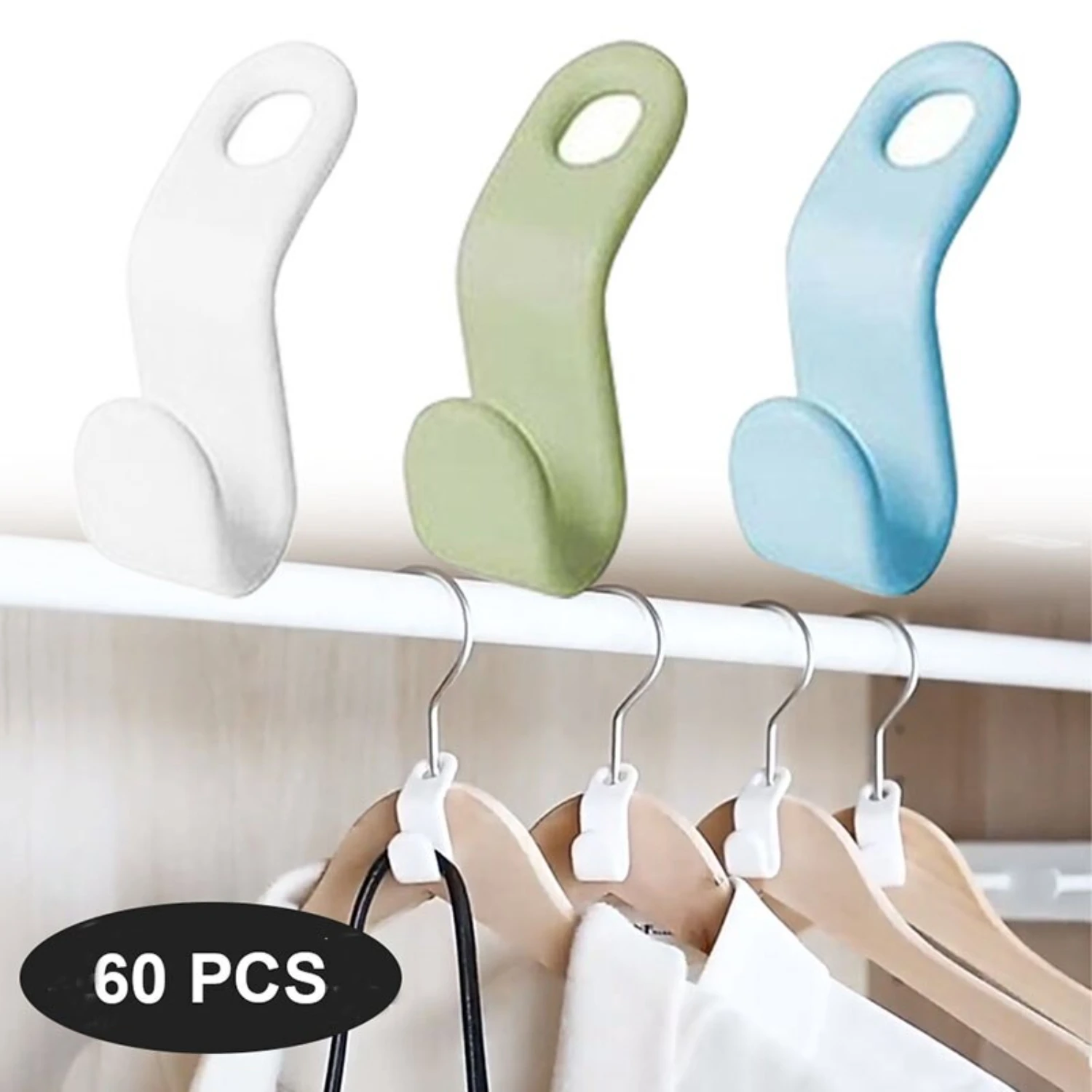 

Efficient and Space-Saving Cascading Plastic Wardrobe Clothes Hanger Connector: 60pcs Stackable Coat Hooks for Bedroom - Maximiz