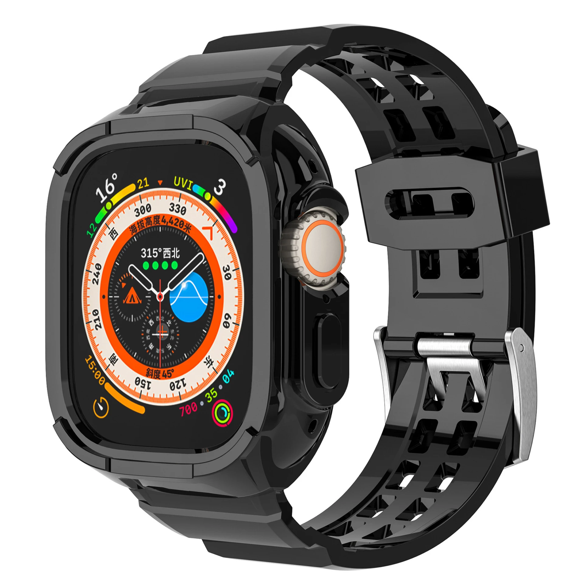 Dedicated for Apple Watch Ultra 2/3 (49mm) – Clear Silicone Band + Hard Protective Bumper All-in-One Cover Set