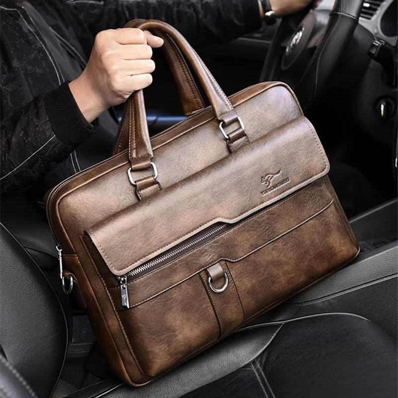 Horizontal Vintage Briefcases For Men Genuine Leather Handbag Luxury Male Shoulder Messenger Bag Business Laptop Tote Bag