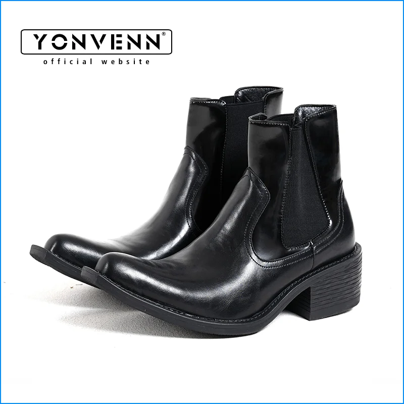 

British style Chelsea short leather boots for men niche style pointed square toe genuine leather wizard shoes