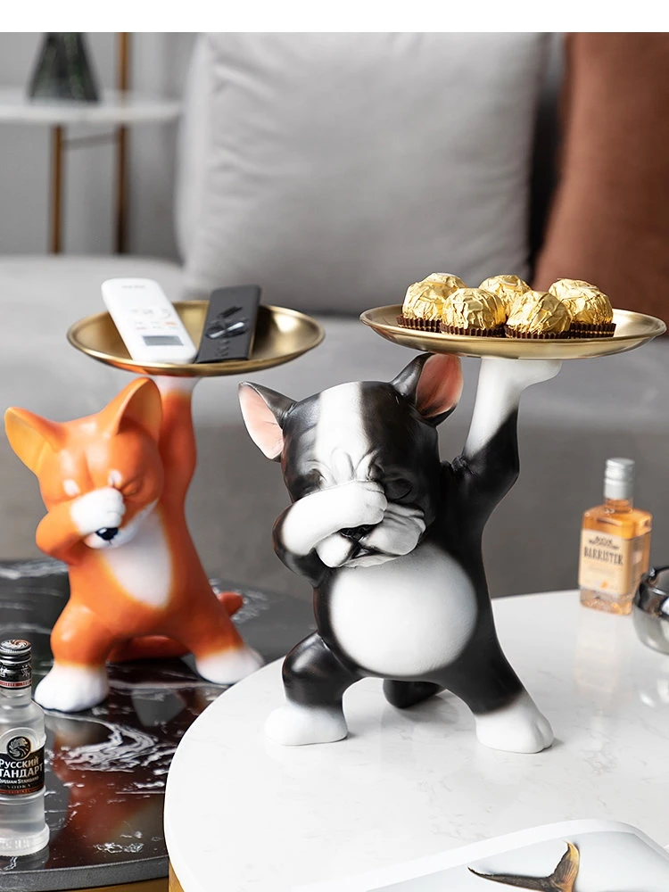 

Resin Storage Ornament Tray Cute Dog Shape Statue Living Room Decorations Home Desktop Sculpture Figurines Accessories