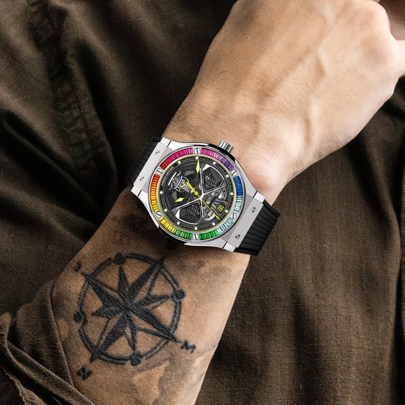 PINDU Design NEW Engine Series Quartz Watch Men Stainless steel Compass Waterproof Swiss quartz 762 movement watch TOP-luxurious