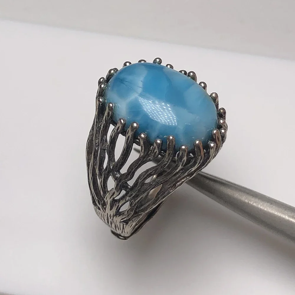 

Larimar Ring with Wave-Like Texture and Color, Ideal Gift for Special Occasions ring engagement rings for women couple rings