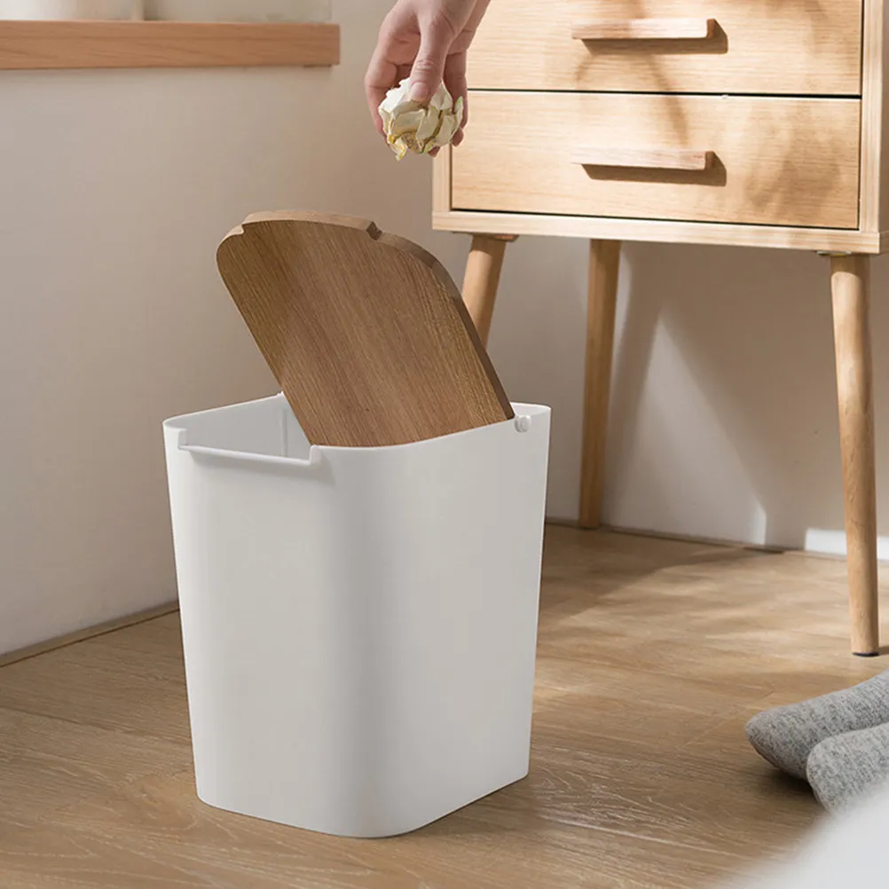 

1Pcs Plastic Trash Can with Lid Press-Type Garbage Bin Modern Simple Style Dust-Proof Trash Storage Box for Home Office Use