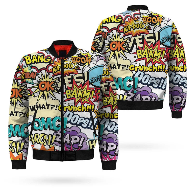 2024 New Mens Bomber Jacket Street Graffiti Letter 3D All Over Printed Zip Tracksuits Unisex Casual Zipper Jackets Clothing Tops — zdjęcie 2
