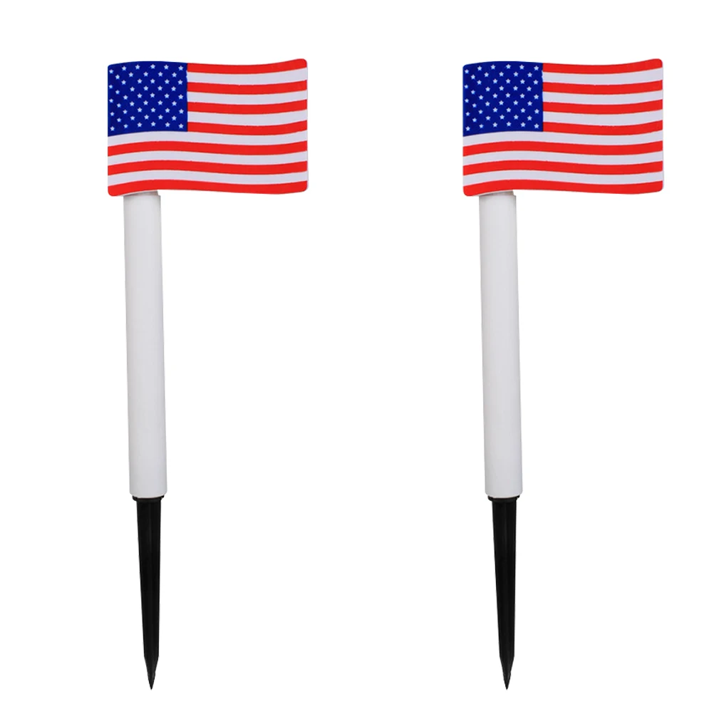 

Solar Garden Lights PVC ABS Durable Practical Independence Day Flag Design Lawn Plug Solar Charging Night Lighting Yard Pathways