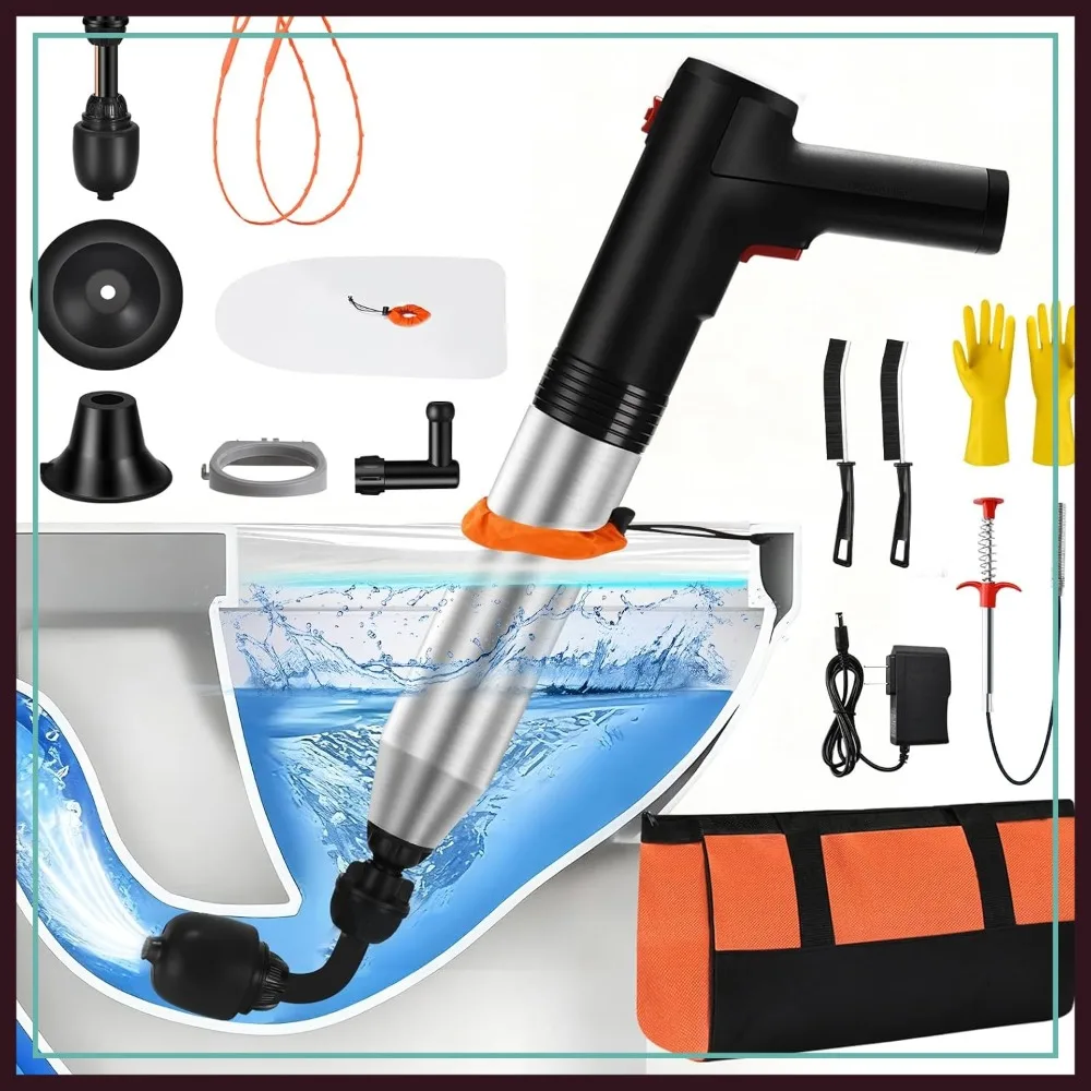 

Electric Toilet Plunger, High Pressure Air Drain Blaster with Drain Auger, Splash-free Clog Remover Heavy Duty