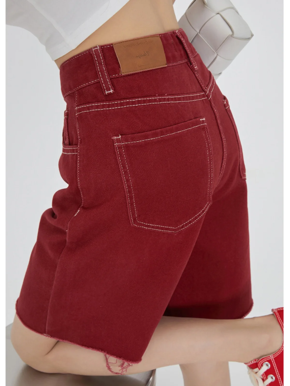 ZHISILAO Red Denim Shorts Women Vintage Y2K High Waist Straight Jeans Shorts Summer 2024