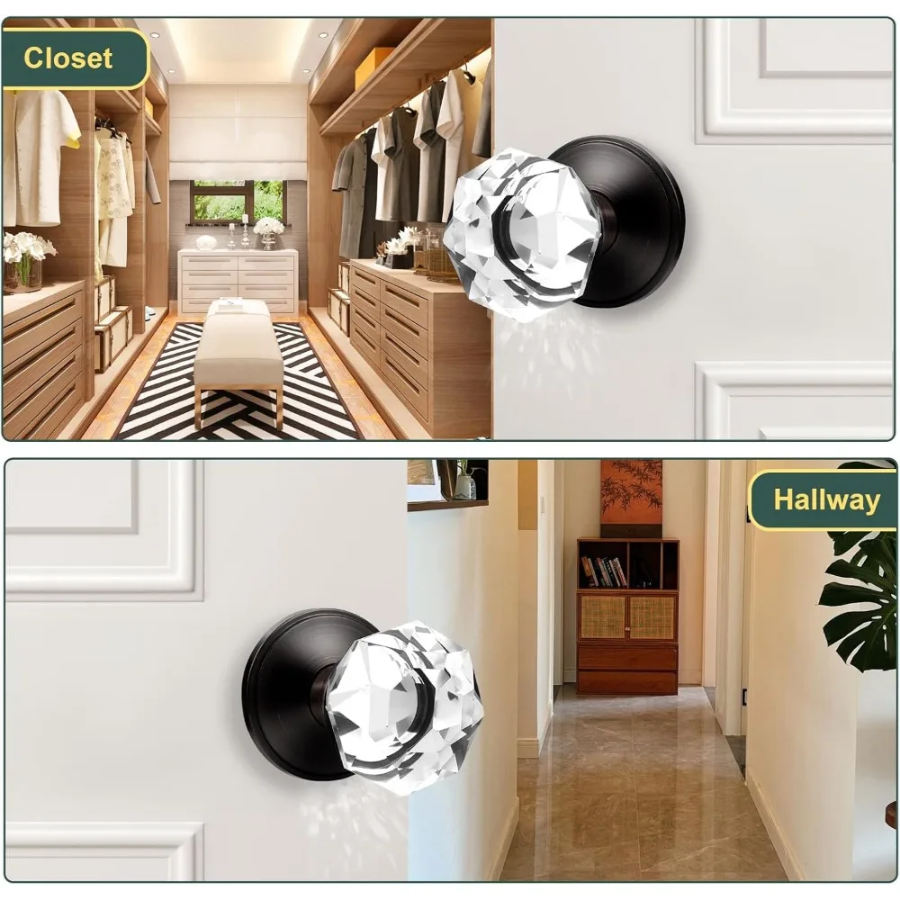 مقابض أبواب مكونة من 6 قطع من الكريستال الشفاف، أجهزة أبواب داخلية من البرونز المطلي بالزيت، مقابض مرور زجاجية فريدة للديكور المستوحى #5