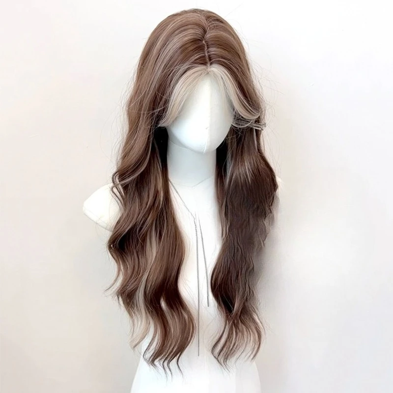 

Hot-selling, fashionable highlight color medium water ripple curly hair Asian style simulation scalp full head wig