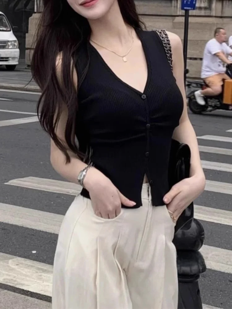 Ele Bla V-Ne Ice Silk Strick-Tanktop für Damen, Winter-Design, schmale Passform, Svel-T-Shirt, Oberkörper