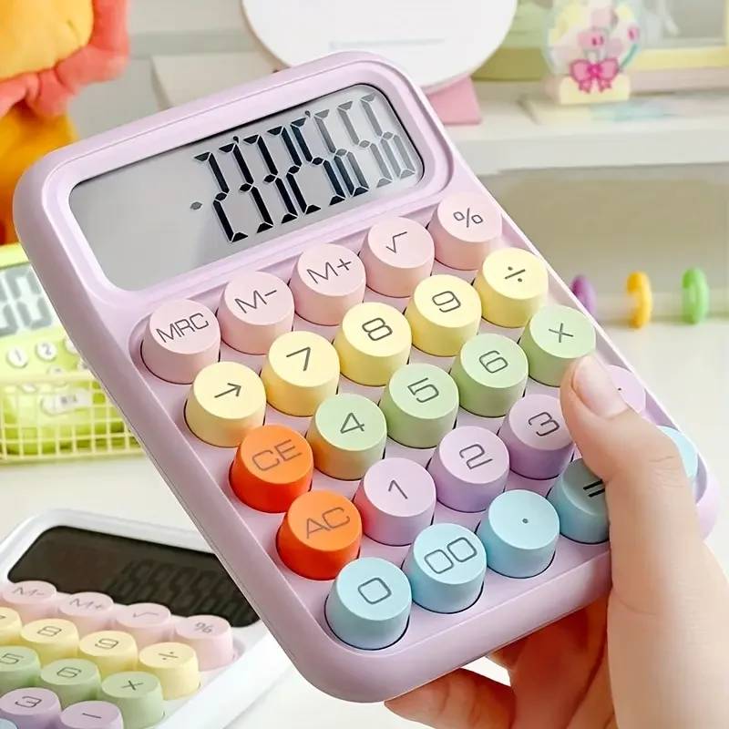1pc Keyboard Calculator Office 12-digit Mechanical Calculator Cute Candy Color Calculator  Battery not included