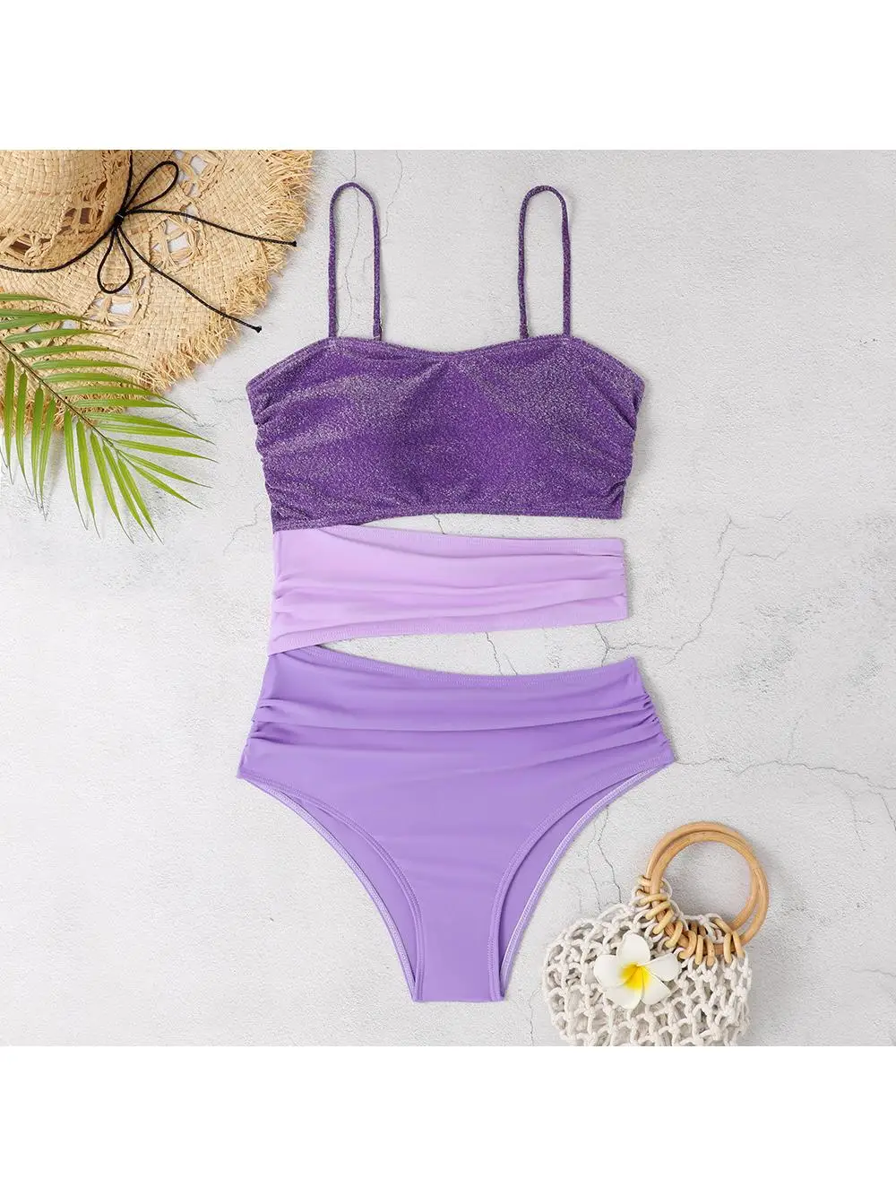 

Multi-Color Spliced Hollow out One-Piece Bikini Swimsuit Women's Leisure Surfing Swimwear Qui Dry No Sve Polyester Fabric