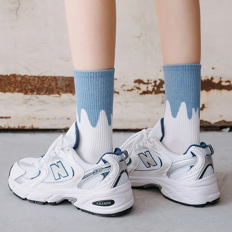 Meias listradas engraçado vaca impressão branco dos desenhos animados calcetines aconchegante harajuku skarpetki damskie bonito animal chaussettes kawaii feliz meia