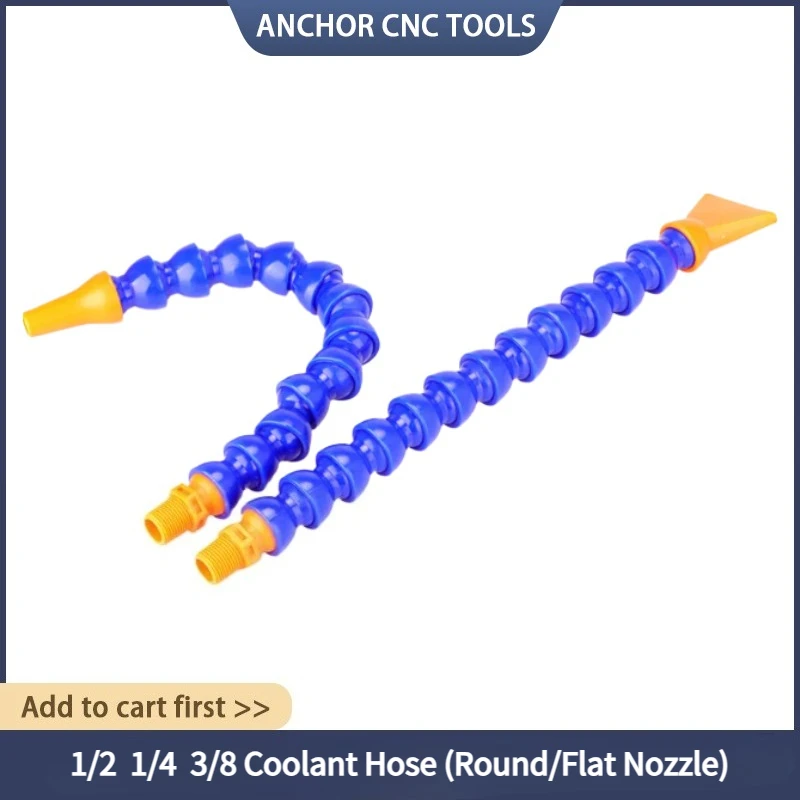 1/4 3/8 1/2 PT Thread Flexible Plastic Coolant Hoses, Y-Joint with Round & Flat Nozzles, 300/400/500mm for Water Oil Lubricant
