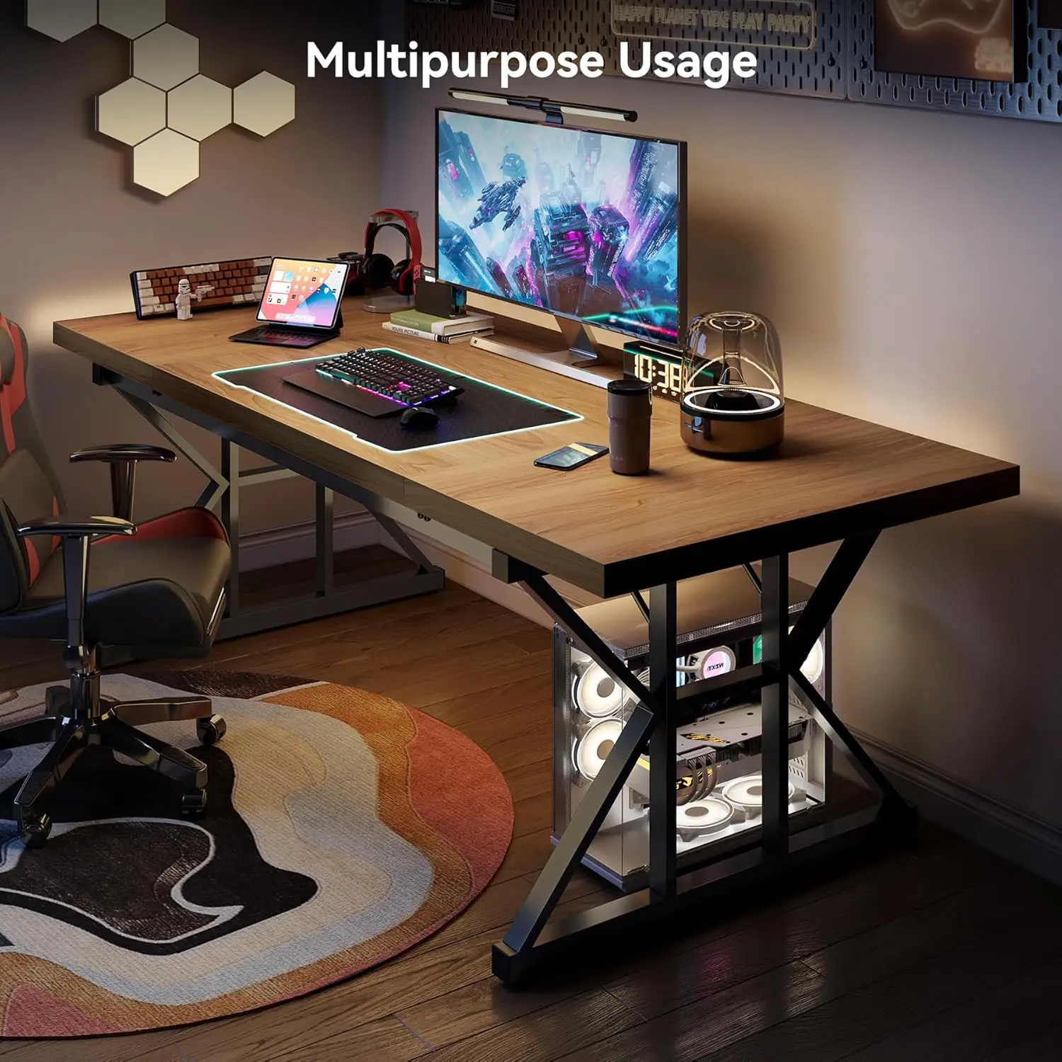 مكتب مكتب LITTLE TREE مقاس 70.8 بوصة، مكتب تنفيذي، مكتب عمل حديث، طاولة كمبيوتر كبيرة لطاولة الكتابة للمزرعة للمنزل #5