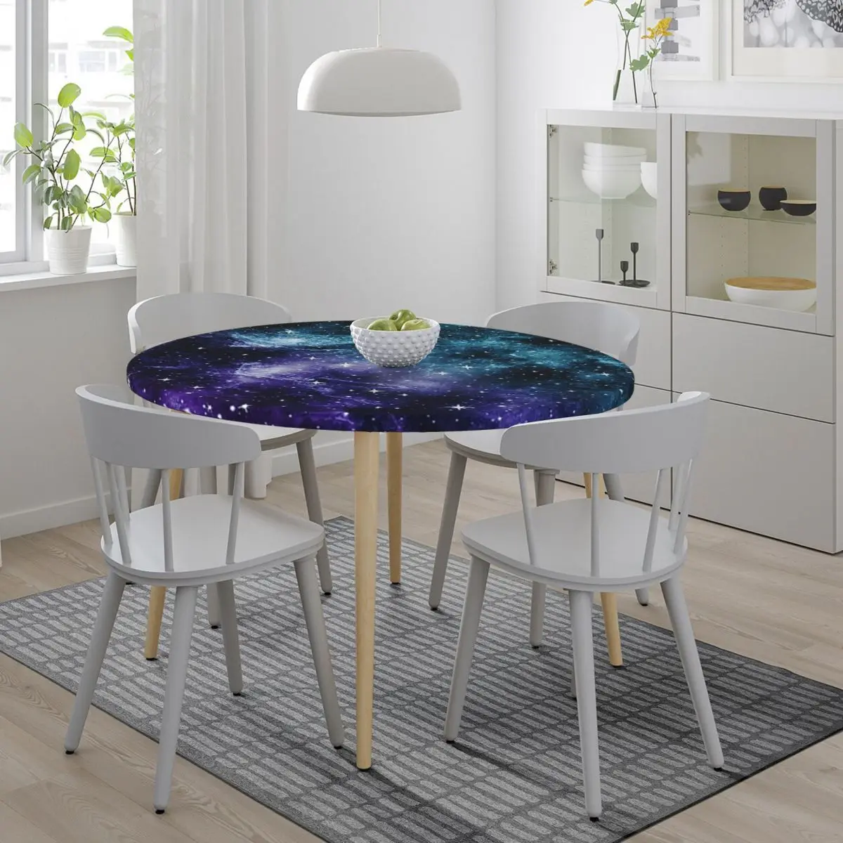 Teal Purple Galaxy Nebula Dream Waterproof Round Tablecloth Oilproof Table Cloth for Kitchen Events Dining Table Cover
