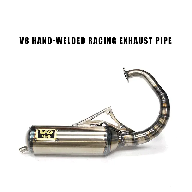V8 Modified Racing Exhaust System Full Pipe For Honda DIO AF17 AF18 AF27 AF28 2 Stroke Scooter Pipe Stainless Steel Hand‑Welded