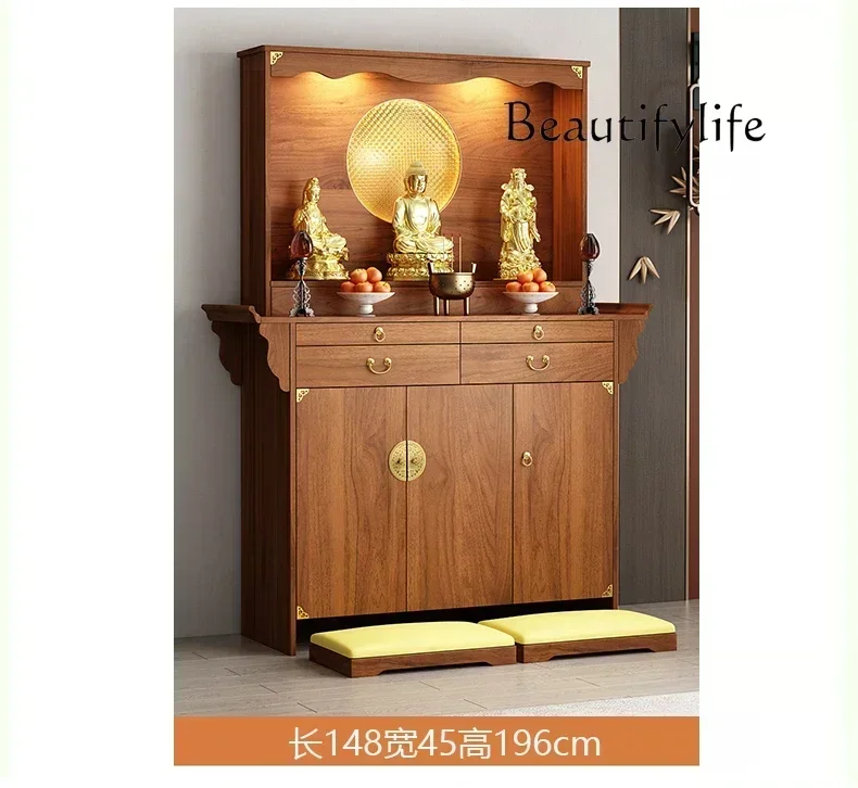 Buddhist niche new Chinese vertical cabinet God of Wealth offering table Buddhist platform household with door incense case