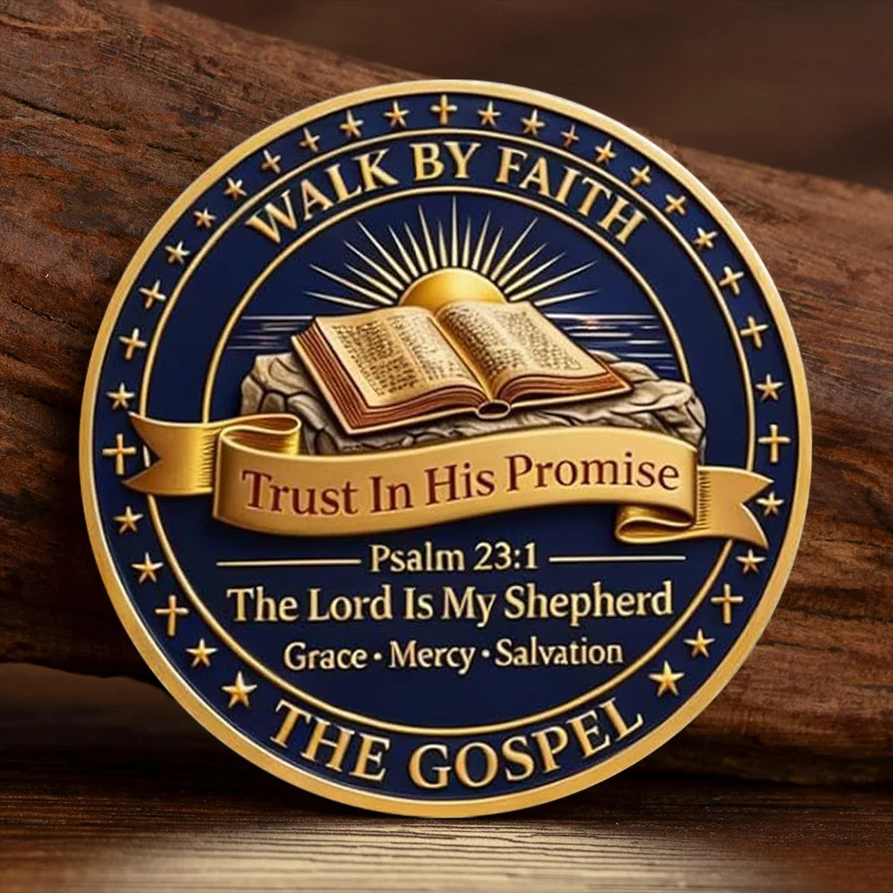 Walk By Faith Christian Gold Plated 2D Printed Commemorative Coin Eternal Salvation Collection Coin