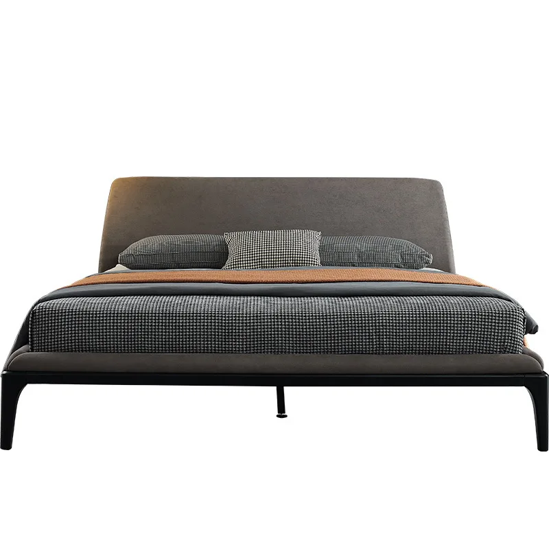 

Nordic bed, modern minimalism, solid wood bed, minimalist leather