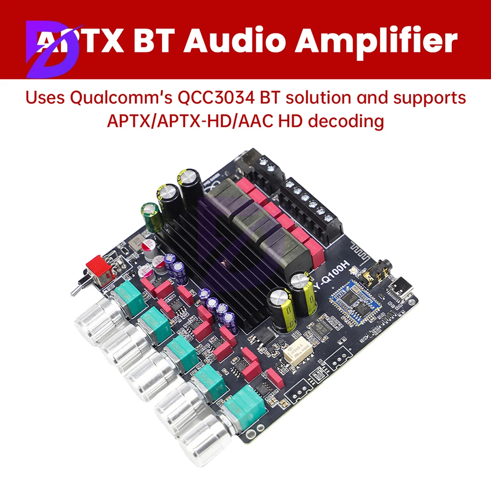 

DC12-24V Q100H Qualcomm APTX Bluetooth Audio Amplifier Board 2.1 Channel 50W * 2+100W Amplifier TPA3116 Subwoofer